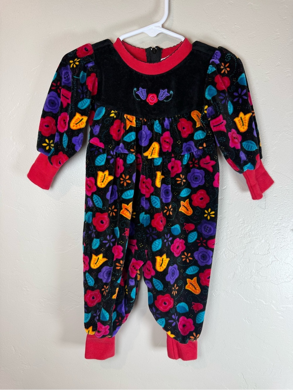 Vintage Gymboree Baby Girl Rainbow Tag 1995 Holiday Velour Romper newborn